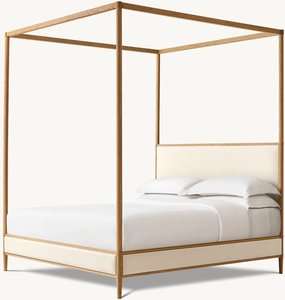Rh Gael Eiken Lederen Hemelbed, Kingsize Massief Houten Hemelbed Met Gestoffeerd Hoofdeinde, Modern Luxe Slaapkamermeubilair - Product Image 2