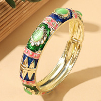 Bracelet jonc articulé vintage ethnique en émail pour femme, bracelet coloré effet œil de chat synthétique effet goutte d'huile pour souvenir touristique en gros