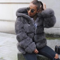 Manteau en fourrure naturelle de renard véritable pour femme, chaud et doux, style hiver, modèle Strawberry Bread Block