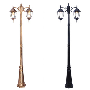 Lampadaire de jardin extérieur en fer avec deux abat-jour en verre, LED blanc chaud 2700K, alimenté par énergie solaire, détecteur de mouvement, garantie 10 ans, IP66 - Product Image 1
