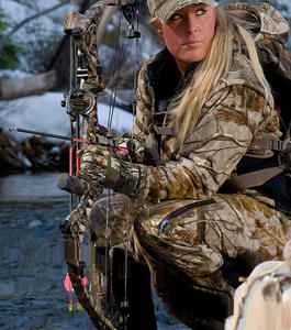 Guantes de caza recargables calefactables de invierno de lana de camuflaje de hoja de madera de cuero magnético de medio dedo completo para caza de aves - Product Image 6