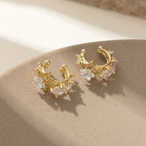C-shaped Gold <b>Clip</b>-on Earrings With Zircon Women Fashion Jewelry <b>Spring</b> 2026 Yiwu Origin - Product Image 1