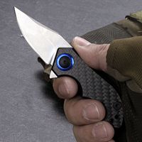Couteau de poche pliant en acier D2, très vendu, avec manche en fibre de carbone et collier pivotant bleu pour le camping et l'EDC, vente en gros OEM ODM