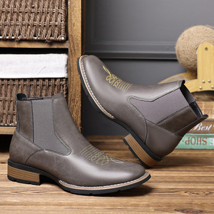 Bottines Chelsea grises, couleur unie, talon plat, talons épais, semelle adhésive, bottes de mode pour hommes, taille 38-48 - Product Image 3