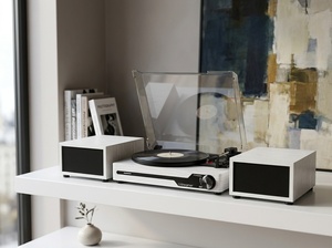 Pièce de décoration esthétique <span class=keywords><strong>blanche</strong></span> pour la maison, <span class=keywords><strong>Bluetooth</strong></span> sans fil avec haut-parleurs externes pour bibliothèque, tourne-disque **lecteur de disques vinyles** - Product Image 2