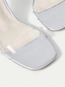 صنادل صيفية بكعب عالٍ مفتوحة الأصابع مع حزام وإبزيم، كعب رفيع لزيادة الطول، مصنوعة من الجلد الصناعي/البولي يوريثان/البولي فينيل كلوريد - Product Image 2