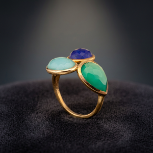 Prime Grade 14K <b>Gold</b> <b>Turquoise</b> Green Argate Lapis Rhodium-Plated 925 Silver Gemstone <b>Ring</b> Trendy Certified Factory Price - Product Image 3