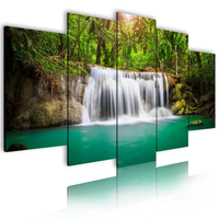 Peintures murales modernes personnalisées en gros pour la décoration intérieure, ensemble de 5 tableaux décoratifs en toile, impression de paysage abstrait avec cascade