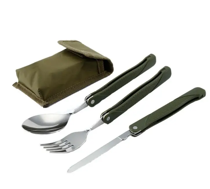 Eco Friendly High carbon steel picnic outdoor folding tableware set knife fork and spoon three-piece set