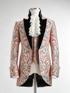 Veste de smoking victorienne <span class=keywords><strong>bordeaux</strong></span> en jacquard pour <span class=keywords><strong>homme</strong></span>, <span class=keywords><strong>blazer</strong></span> formel en brocart avec revers en velours - Product Image 5