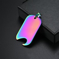 Nouveau Collier Pendentif Rectangulaire en Acier Inoxydable Style Militaire avec Porte-Badge d'Identification et Décapsuleur pour Hommes