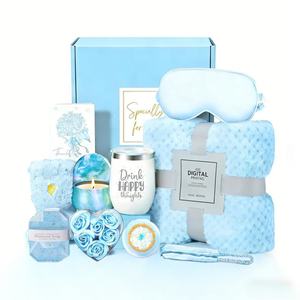 <span class=keywords><strong>Coffret</strong></span> cadeau spa relaxant bleu pour femmes, <span class=keywords><strong>coffret</strong></span> cadeau d'anniversaire ou de Noël avec couverture en flanelle et produits de soins personnels - Product Image 1