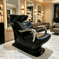 En gros, Fauteuil de lavage noir brillant avec bac intégré inclinable pour salon de coiffure, Mobilier de salon OEM