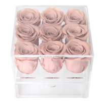 Prix usine 9 boîte à souvenirs en acrylique carrée de roses naturelles préservées pour Noël Saint Valentin