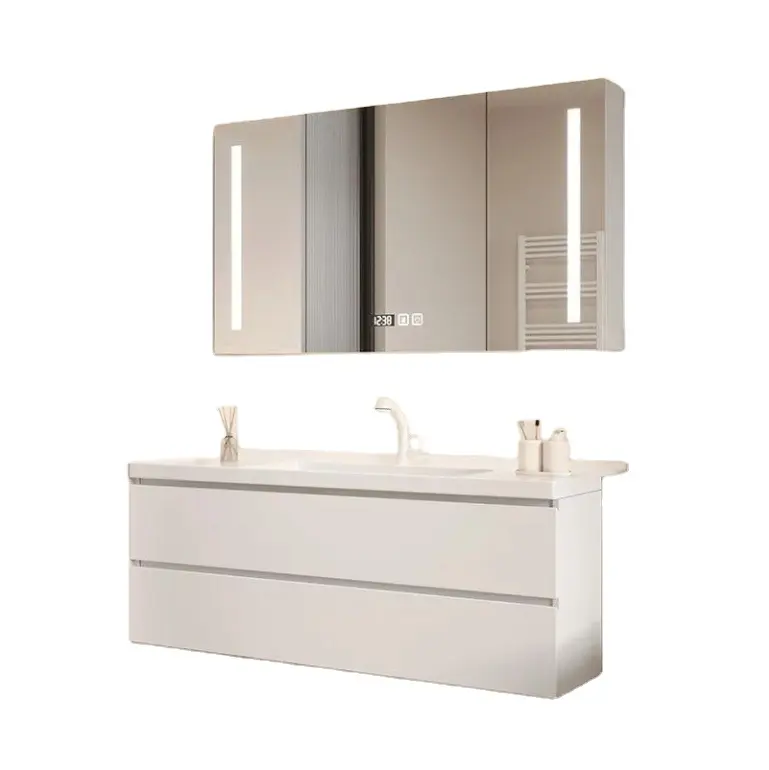 Bathroom vanity with pop-up drawer storage SLATE sink Smart anti-fog bathroom mirror