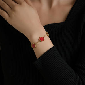 Nuovo Trendy di alta qualità in acciaio inox doppio lato <span class=keywords><strong>portafortuna</strong></span> foglia di trifoglio <span class=keywords><strong>bracciale</strong></span> per <span class=keywords><strong>donna</strong></span> accessori Pulsera De Trebol - Product Image 3