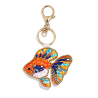Porte-clés perlé cousu main personnalisé, pendentif de sac coloré à sequins animaux et fleurs, accessoires de mode pour filles