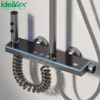 Robinet de douche de luxe Ares Idealex en céramique chromée polie à poignée unique avec barre coulissante et ensemble de pommeau de douche pluie