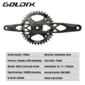 GOLDIX Pédalier de vélo haute résistance en alliage d'aluminium forgé 104BCD, plateaux étroits-larges 38T, longueur 170mm pour VTT - Product Image 4