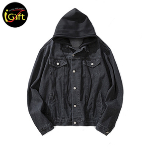IGift เสื้อแจ็กเก็ตแฟชั่นผ้าฟรีซไซส์ใหญ่,เสื้อคลุมยีนส์สีดำมีฮู้ดสำหรับฤดูหนาว - Product Image 1