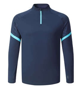 Veste de sport unisexe noire à manches longues avec fermeture éclair 3/4, personnalisable avec logo d'équipe, design DriFit à manches complètes et col montant, vente en gros - Product Image 2