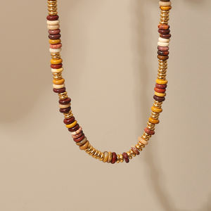 Kalung Musim Panas Surfer buatan tangan kalung tali elastis manik-manik baja tahan karat tahan air kalung batu alam mailard warna-warni - Product Image 4