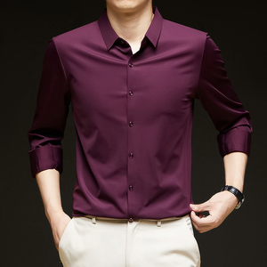 Chemises de bureau pour hommes de haute qualité, sur mesure, à col boutonné, couleur unie, manches longues, coupe classique, <span class=keywords><strong>chemise</strong></span> habillée de luxe pour hommes - Product Image 4