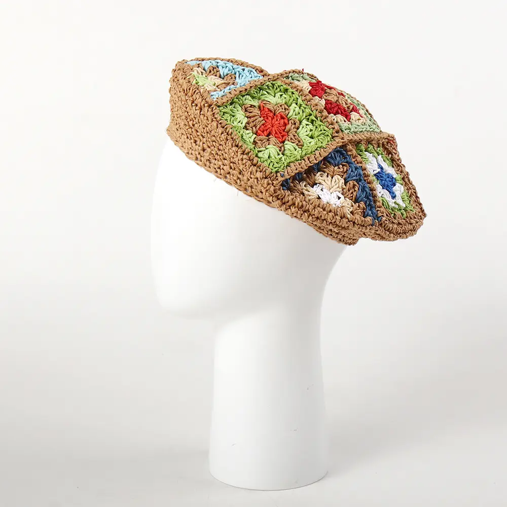 2024 봄과 가을 베레모 모자 도매 종이 밀짚 디자이너 베레모 모자 맞춤 모자 빈티지 모자