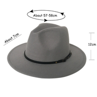 Vente en gros de haute qualité unisexe à large bord couleur personnalisée 420G Fedora chapeau couleur unie feutre chapeau avec ceinture en polyuréthane pour hommes femmes
