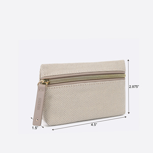 Modern Two-Tone Polyester Textured Fabric Cosmetic Pouch with Gold-Tone Zipper and PU <b>Puller</b> for Daily Makeup Storage - Product Image 2
