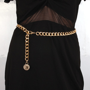 สร้อยคอเอวแบบโซ่ทองสไตล์ยุโรปอเมริกัน ประดับเหรียญและพู่ห้อย สำหรับงานปาร์ตี้ฮิปฮอป แฟชั่นทันสมัย ผลิตจากโลหะผสมสังกะสี แบบเส้นเดี่ยว - Product Image 1
