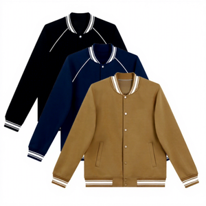 Chaqueta Varsity Azul Marino para Hombre, Estilo Preppy, Cuello Camisero, Cierre de Botones, Corte Regular, Prenda de Otoño, Tejido de Poliéster - Product Image 3