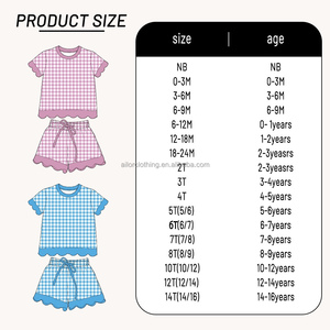 Girls Short Sleeve And <b>Drawstring</b> Shorts Scalloped Set Plaid Design With Custom Logo For School Play - Product Image 5