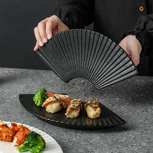 Fan Shaped <b>Ceramic</b> Sushi <b>Plate</b> Porcelain Dessert Serving Dish Irregular Tableware for Restaurant Party - Product Image 2