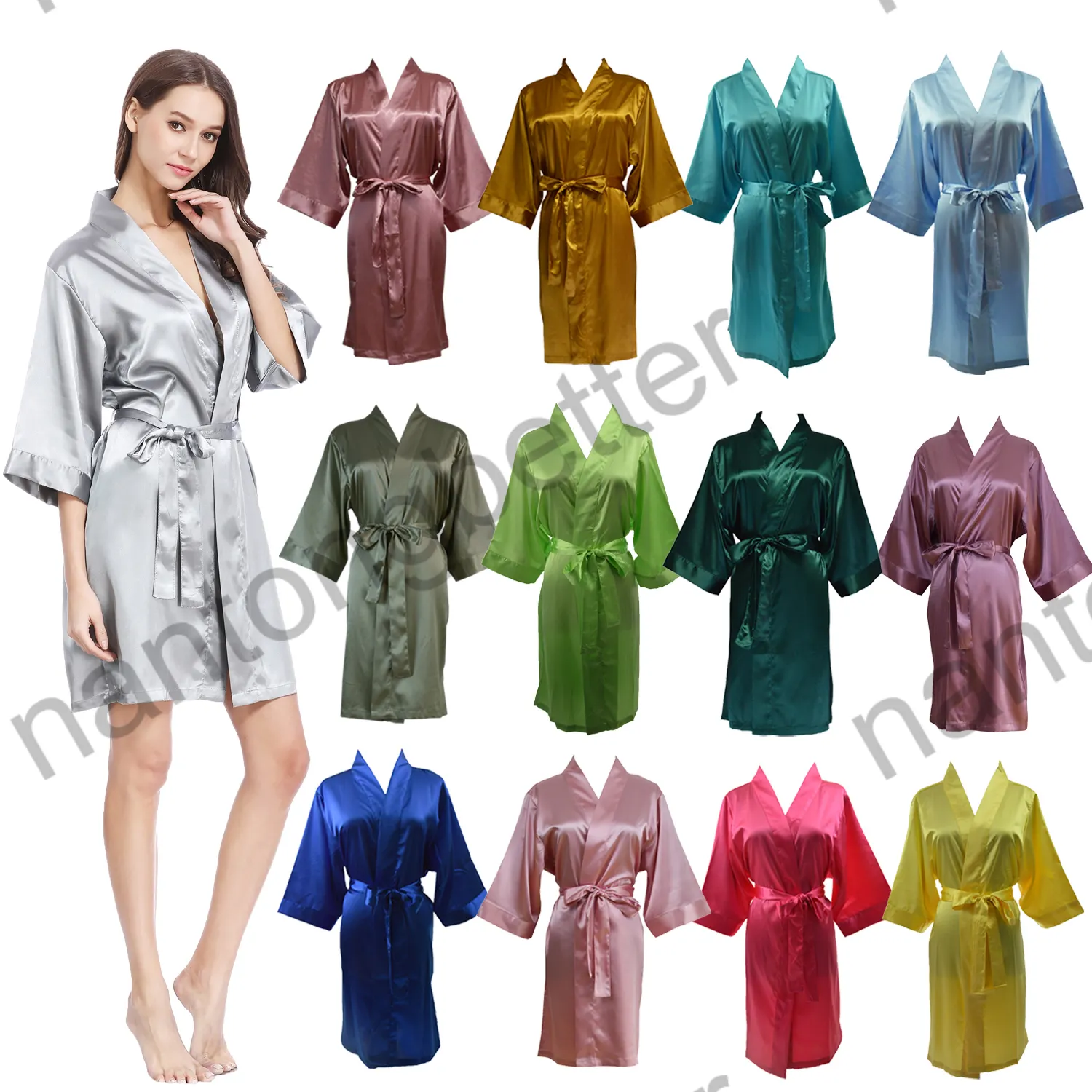 Fast Dispatch 135 Colors Bridal Robe Silk Satin Robes Wedding SPA Beauty Sleepwear