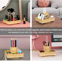 Rotating Office Supplies Desk Organizer Bamboo Desktop Organizer for Home Office Art Supply Storage with 5 Compartments
