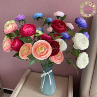 Bunga Sutra Buatan Warna Putih Pink Grosir Pabrik, 3 Kepala Bunga Ranunculus Grosir, Bunga Peony Grosir