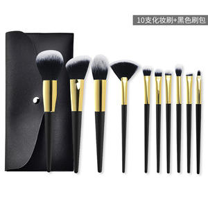 แปรงทาริมฝีปากทำ<span class=keywords><strong>จา</strong></span>กยางสังเคราะห์มีขนแปรงปัดแก้มสีทองด้ามจับสีดำสดใสจำนวน10ชุด - Product Image 2