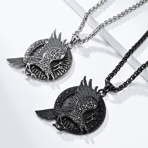 Colgante de cuervo vikingo nórdico, collar de acero inoxidable, joyería de regalo unisex - Product Image 3