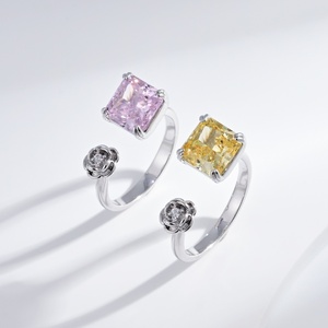 Bague en argent sterling 925 plaqué or avec zircone cubique colorée, pierre en verre CZ, taille rose, ajustable, pour femme, prix usine - Product Image 4