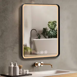 현대 터치 스크린 백라이트 led 목욕 거울 스마트 antifog 허영 벽 마운트 유리 블랙 욕실 거울 led 빛
