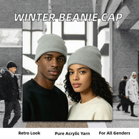 Bonnet d'hiver personnalisé 100 % acrylique côtelé, style vintage, durable, chaud, tricoté, unisexe, basique