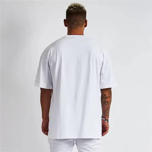 T-shirt en coton uni pour homme, style streetwear, coupe oversize à épaules tombantes, impression personnalisée de haute qualité, tissu épais - Product Image 3