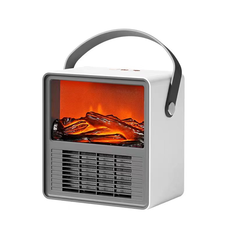 2025 Winter Home Low Noise Quick Heating Heater Desktop Smart 1200W Tilting Power-off Simulated Flame Heater Fan with Handle
