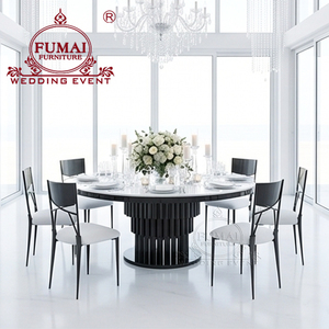 Modern Hotel Furniture <b>Outdoor</b> Banquet Reception Black Iron Metal Base <b>Round</b> Dining <b>Table</b> With MDF - Product Image 2