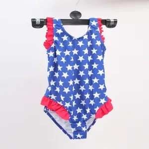 Toptan imalatı özel bebek mayo naylon spandex çocuk amerikan bayrağı 1-5 yaşında bebek kız yaz yüzme elbise