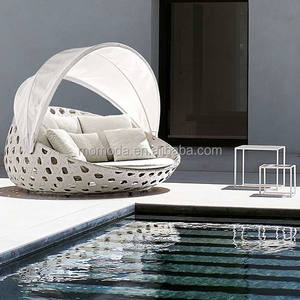 سرير نهاري فاخر عالي الجودة مستدير من الخوص الخوص الروطان بالي سرير نهاري كبير أثاث جانبي لحديقة وفندق كراسي التشمس - Product Image 5