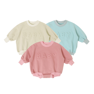 Nouvelle Combinaison Bébé Unie à Manches Longues Personnalisée avec Broderie en Relief, Combinaison Bébé à Col Rond en Coton pour Nouveau-né - Product Image 1