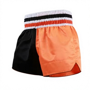 Shorts MMA unisexe orange, imprimé par sublimation, motif floral bleu géométrique, séchage rapide, polyester/coton, coupe ample, arts martiaux mixtes - Product Image 1