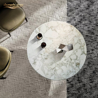 Table basse en marbre poli de luxe personnalisée, écologique, imperméable, portable, résistante à l'usure, table centrale moderne en pierre naturelle